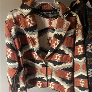 Women's Tribal Pattern Jacket - Black, Brown, Cream